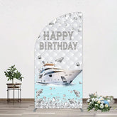 Lofaris Simple Ship Glitter Happy Birthday Half Moon Arch Backdrop